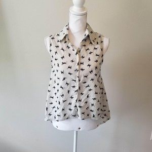 Solutions / S / Black Cat Tank Top Collard Blouse